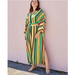 Eloquii Belted Multicolor Stripe V Neck Midi Dress Sz 22-24